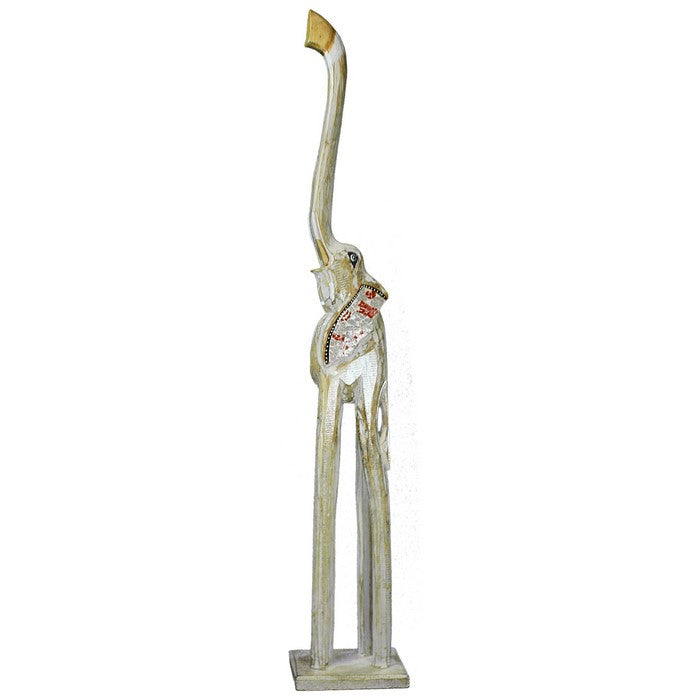 Wooden Elephant Figurine with Extra Long Legs, Multicolor