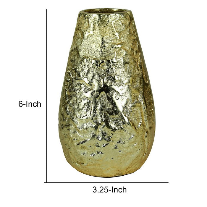 Metal vase with Textured Surface, Gold