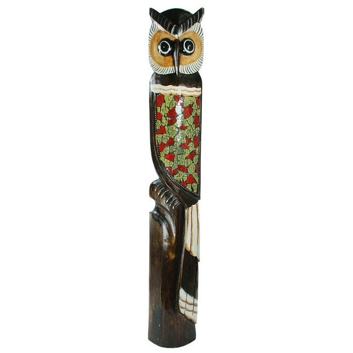 Wooden Owl Figurines with Motifs, Multicolor, Assortment of 2, Large