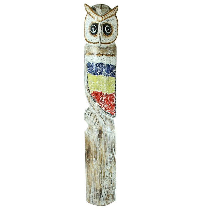 Wooden Owl Figurines with Motifs, Multicolor, Assortment of 2, Large