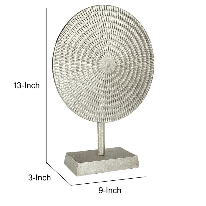 Metal Disc Table Decor with Textured Details, Silver