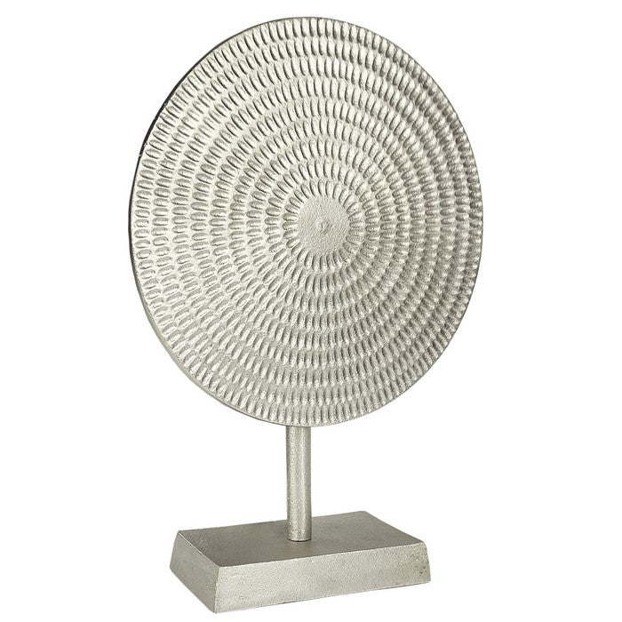 Metal Disc Table Decor with Textured Details, Silver