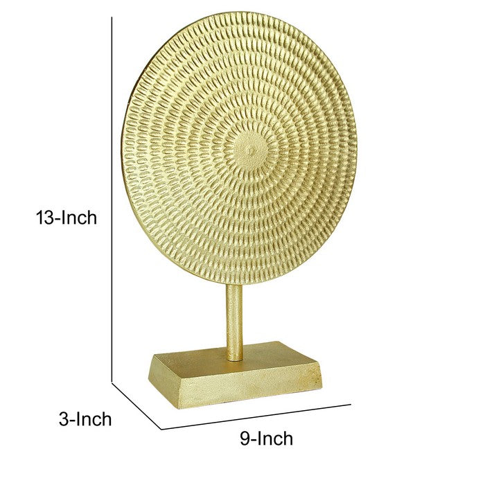 Metal Disc Table Decor with Textured Details, Gold