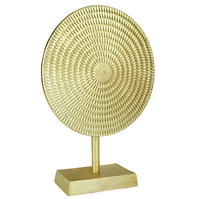 Metal Disc Table Decor with Textured Details, Gold
