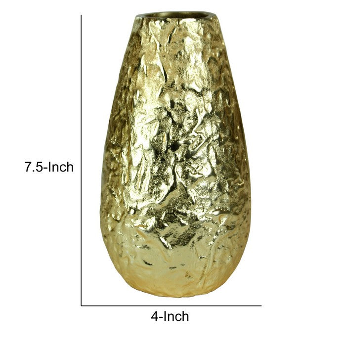 Metal vase with Textured Surface, Gold