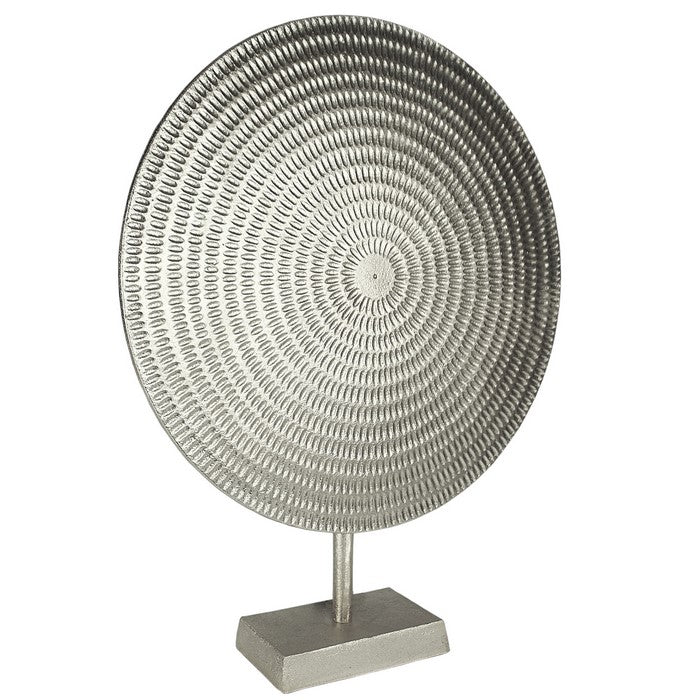 Metal Disc Table Decor with Textured Details, Silver
