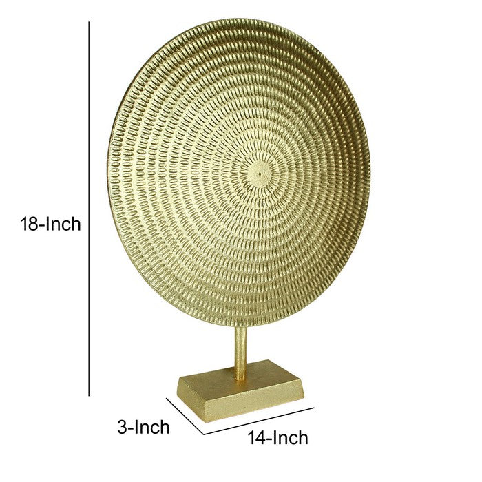 Metal Disc Table Decor with Textured Details, Gold