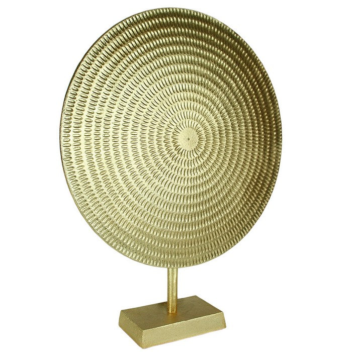 Metal Disc Table Decor with Textured Details, Gold