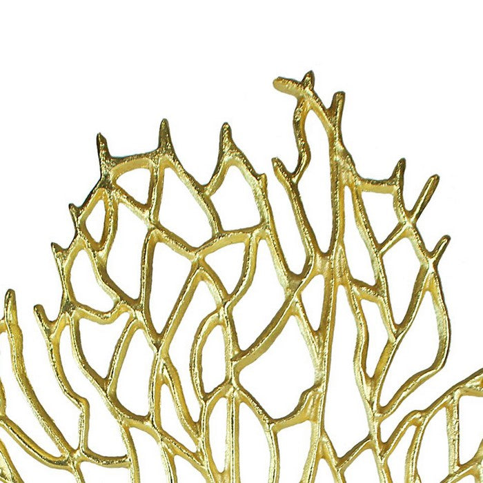 Metal Coral Table Decor with Block Base, Gold