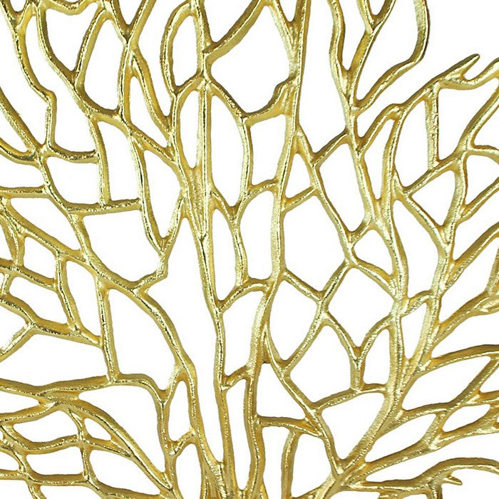 Metal Coral Table Decor with Block Base, Gold
