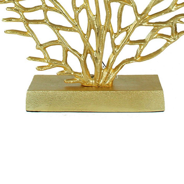 Metal Coral Table Decor with Block Base, Gold