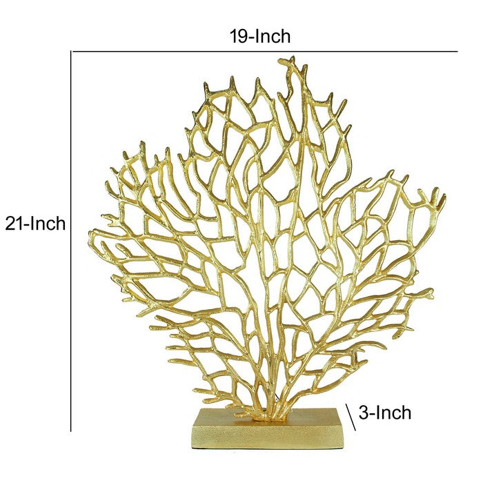 Metal Coral Table Decor with Block Base, Gold