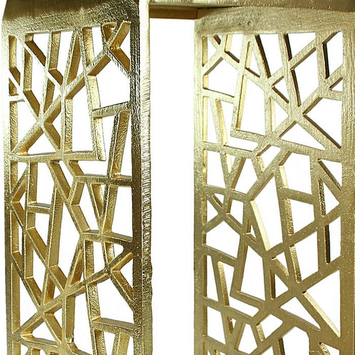 Metal Lantern with Geometric Cutout Design, Gold