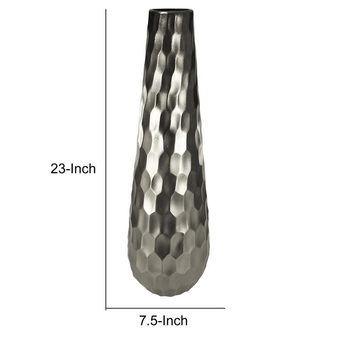 Metal vase with Hammered Textured Surface, Silver