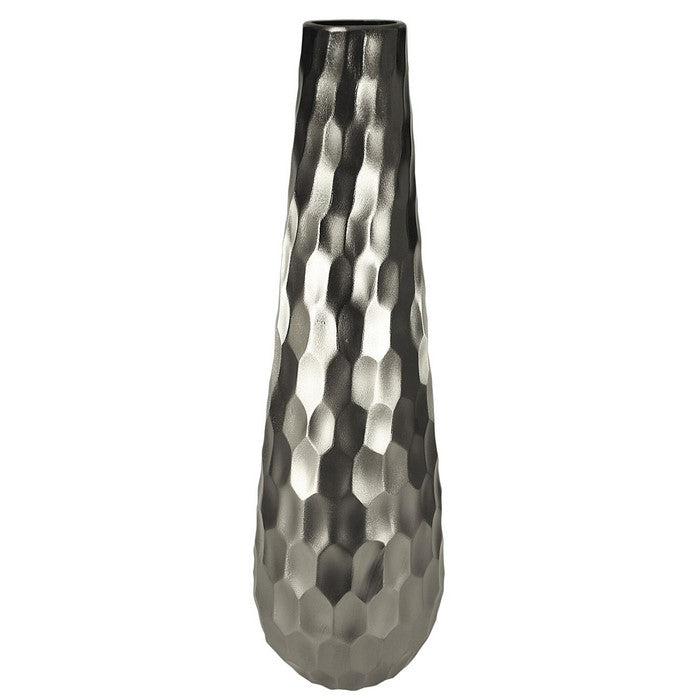 Metal vase with Hammered Textured Surface, Silver
