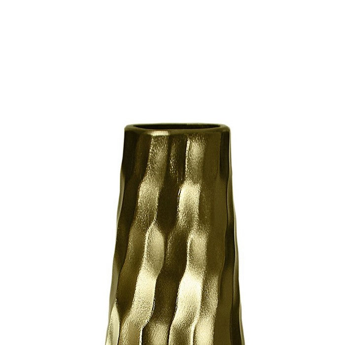 Metal vase with Hammered Textured Surface, Gold