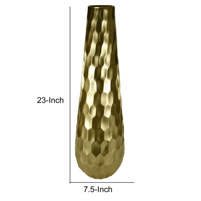 Metal vase with Hammered Textured Surface, Gold