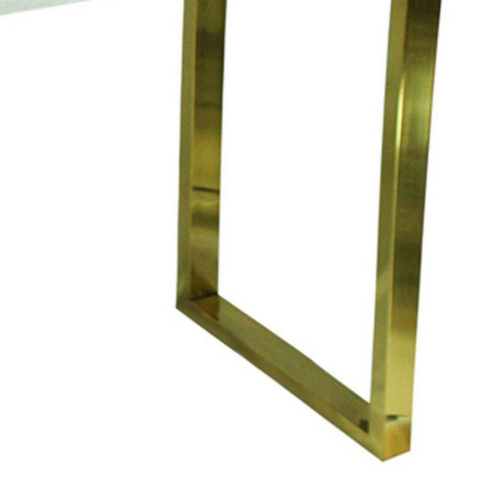 Rectangular Wood and Metal Console Table with 2 Drawers, White and Gold