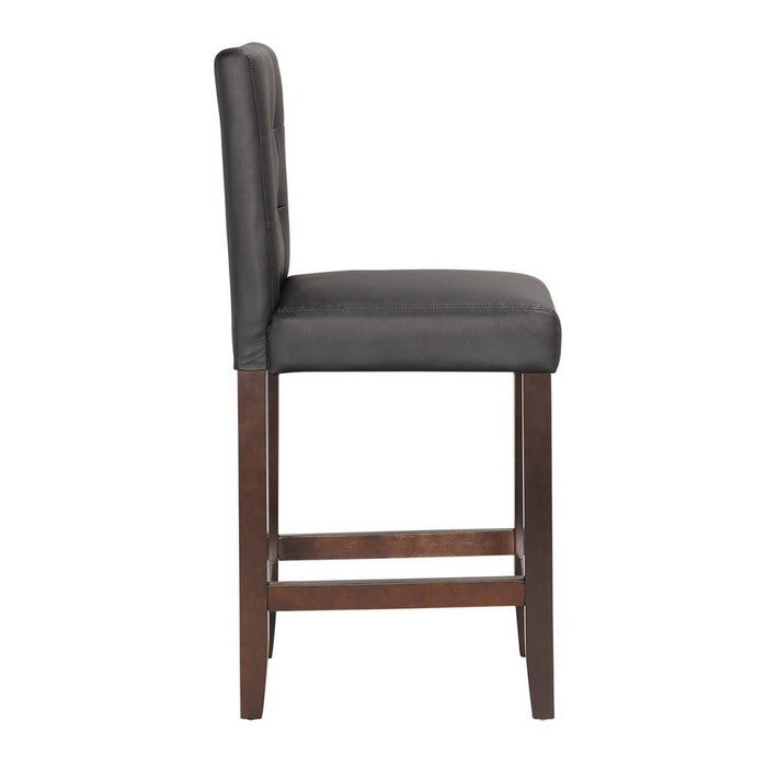 29 Inch Leatherette Barstool with Tufted Back, Set of 2, Brown and Black