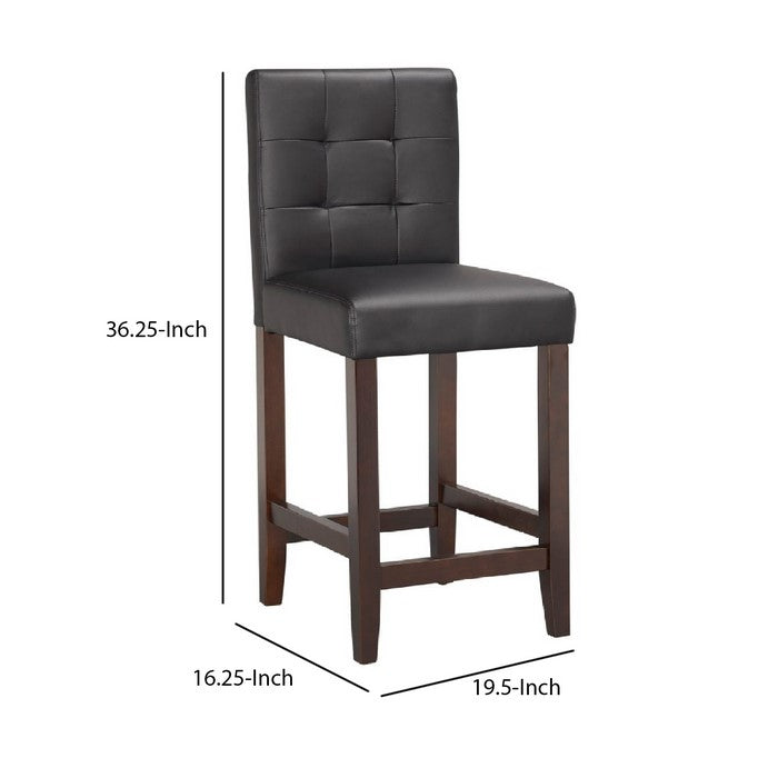 29 Inch Leatherette Barstool with Tufted Back, Set of 2, Brown and Black