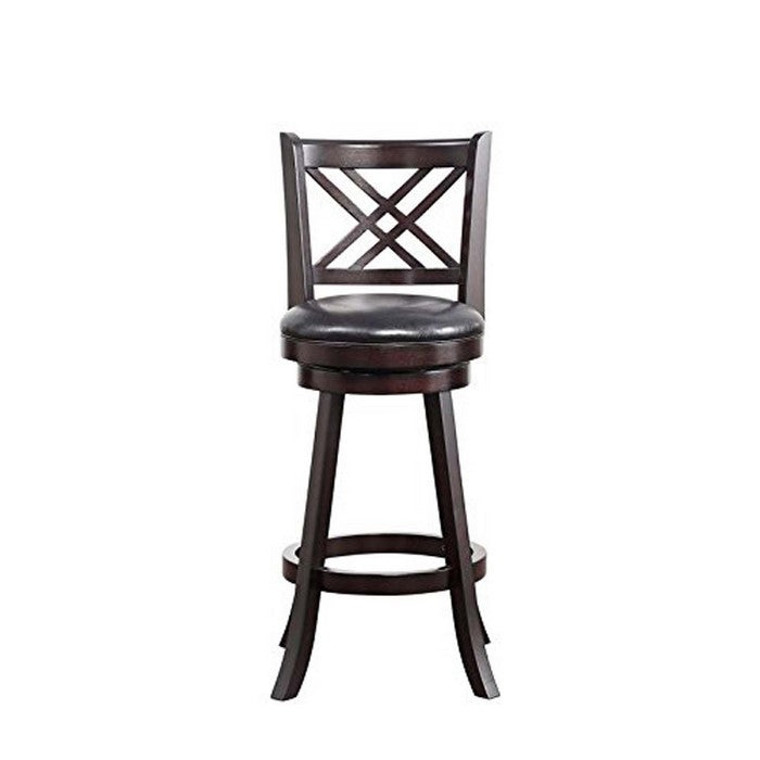 Double X Backrest Leatherette Swivel Bar Stool, Set of 2, Black and Brown