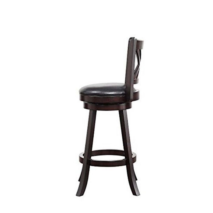 Double X Backrest Leatherette Swivel Bar Stool, Set of 2, Black and Brown