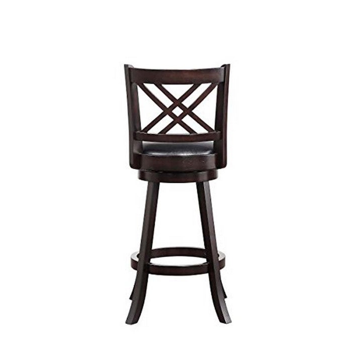 Double X Backrest Leatherette Swivel Bar Stool, Set of 2, Black and Brown