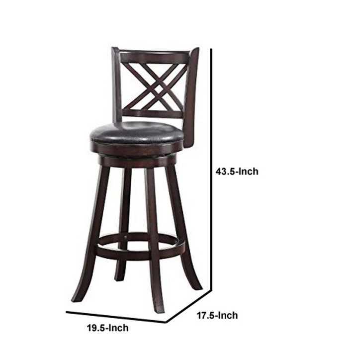 Double X Backrest Leatherette Swivel Bar Stool, Set of 2, Black and Brown