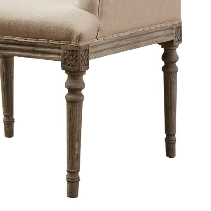 Fabric Upholstered Arm Chair with Button Tufted Back, Cream and Brown