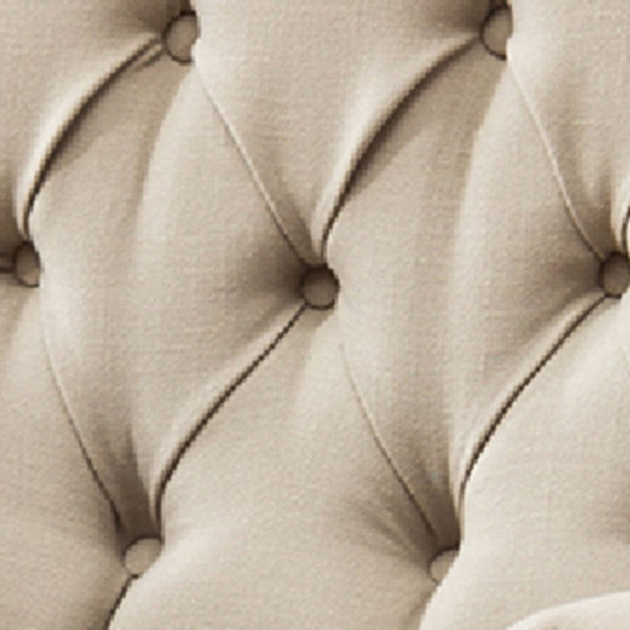 Fabric Upholstered Arm Chair with Button Tufted Back, Cream and Brown