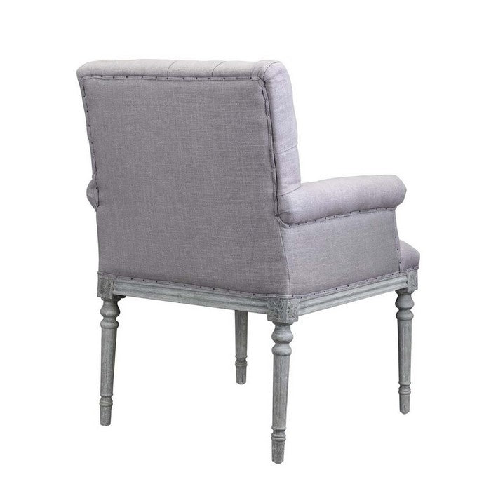Fabric Upholstered Arm Chair with Button Tufted Back, Gray and Brown