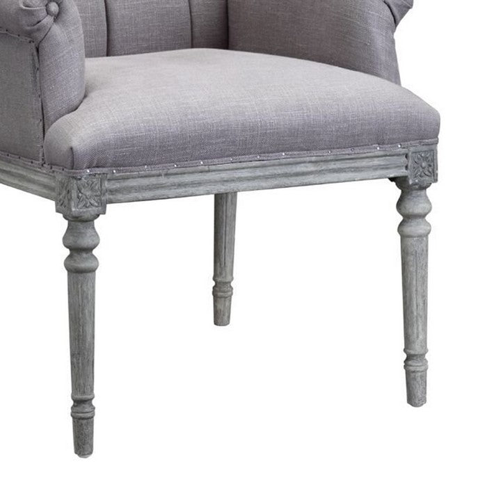 Fabric Upholstered Arm Chair with Button Tufted Back, Gray and Brown