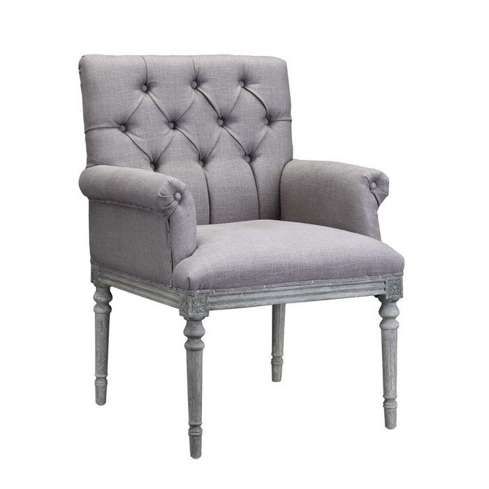 Fabric Upholstered Arm Chair with Button Tufted Back, Gray and Brown