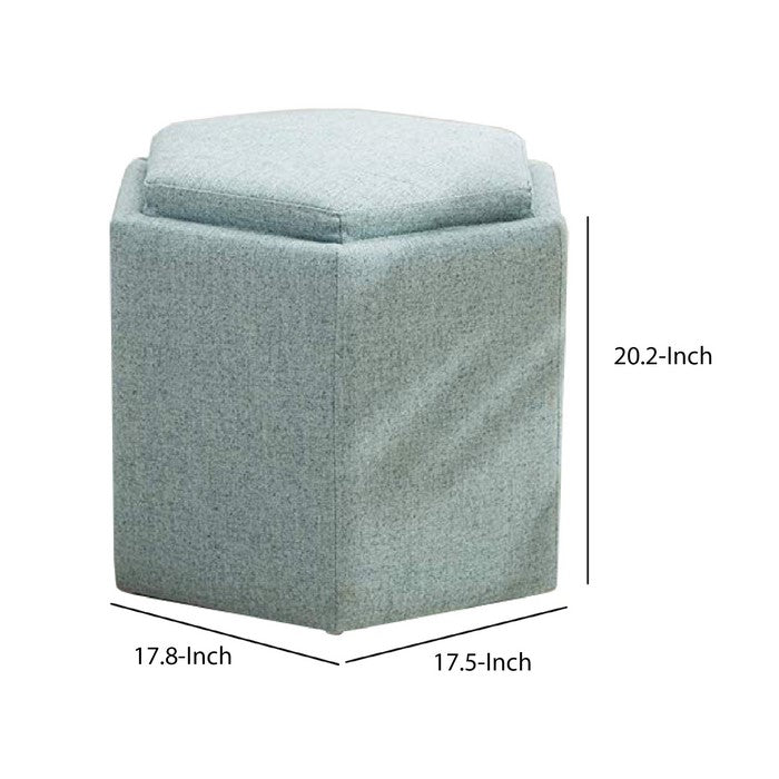 Hexagonal Fabric Upholstered Wooden Frame Storage Ottoman, Green