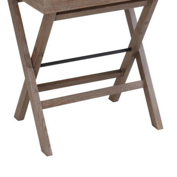 Fabric Upholstered Tray Top Wooden Side Table with X Frame Base, Brown