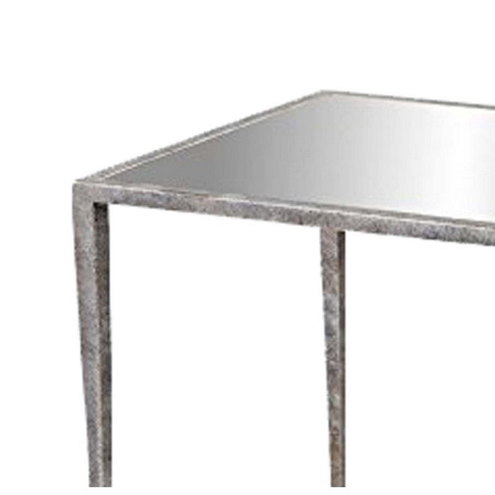 Mirror Top Metal Frame Side Table with Tapered Legs, Silver