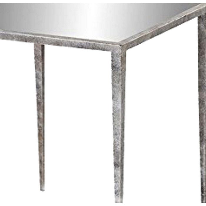 Mirror Top Metal Frame Side Table with Tapered Legs, Silver