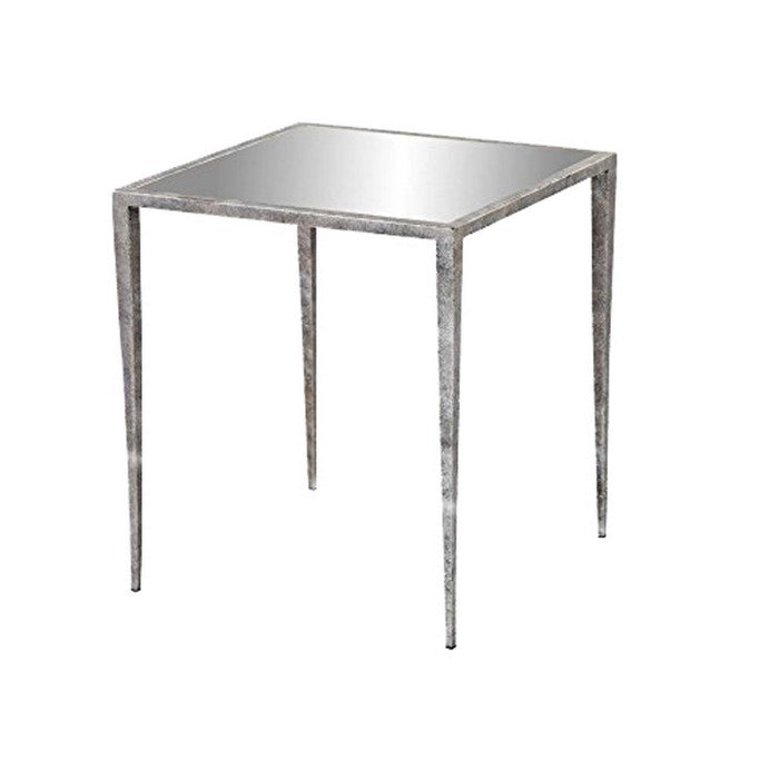 Mirror Top Metal Frame Side Table with Tapered Legs, Silver