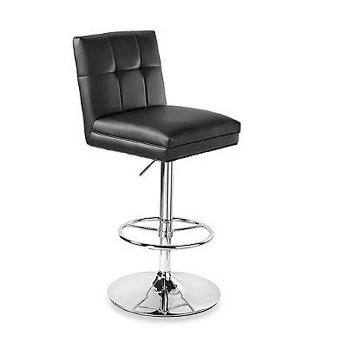 Leatherette Metal Swivel Barstool with Adjustable Height, Black and Chrome