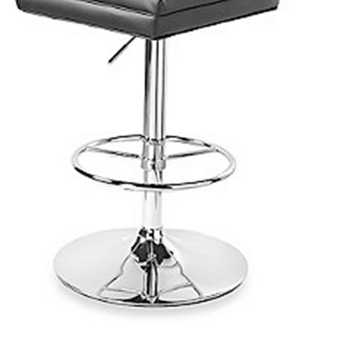 Leatherette Metal Swivel Barstool with Adjustable Height, Black and Chrome