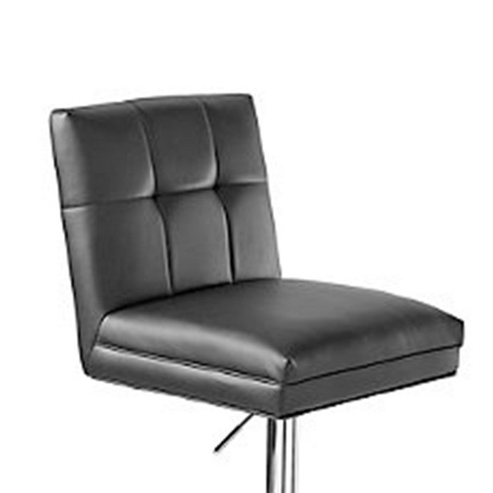 Leatherette Metal Swivel Barstool with Adjustable Height, Black and Chrome