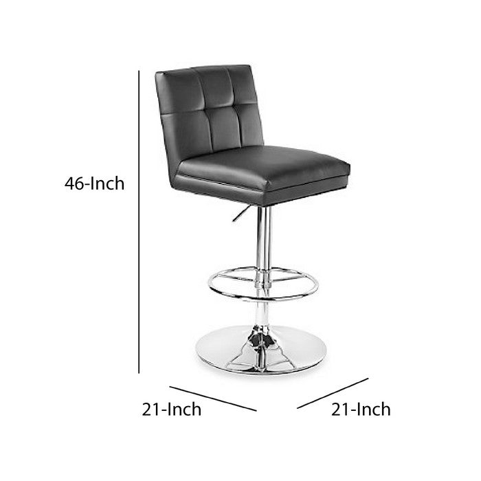 Leatherette Metal Swivel Barstool with Adjustable Height, Black and Chrome