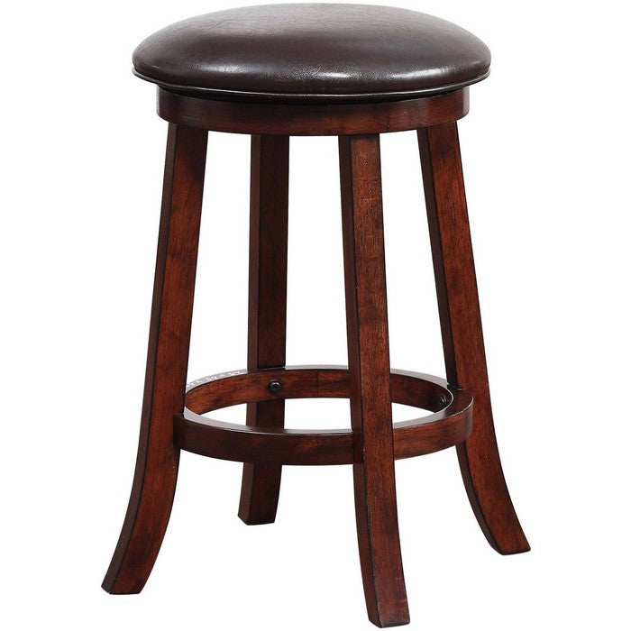 24 Inch Leatherette Round Counter Stool with Flared Legs, Set of 2, Brown