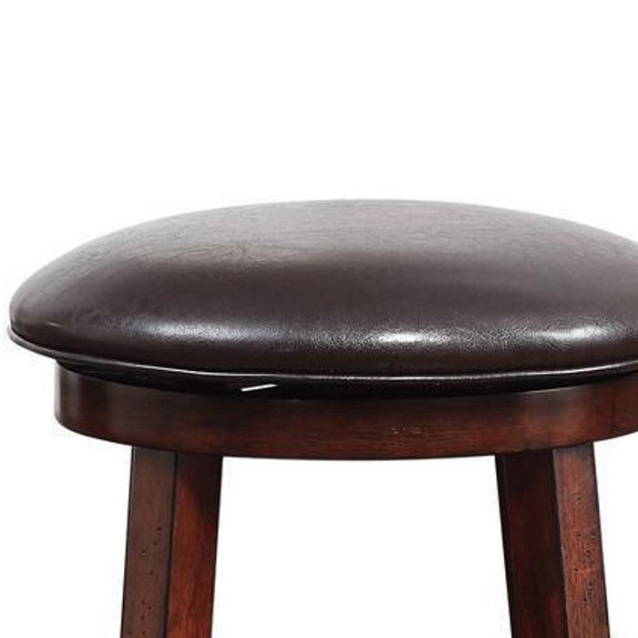24 Inch Leatherette Round Counter Stool with Flared Legs, Set of 2, Brown