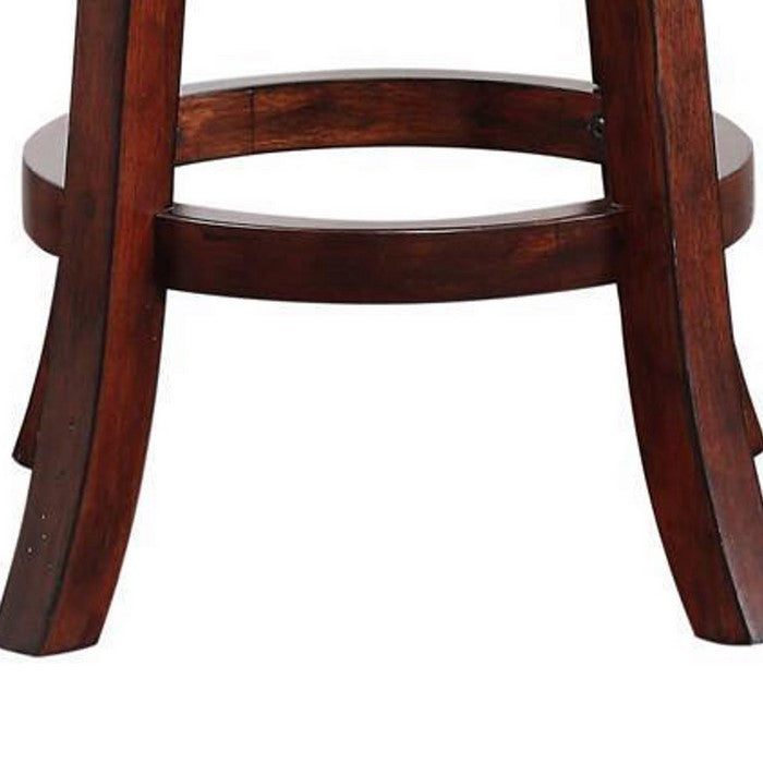 24 Inch Leatherette Round Counter Stool with Flared Legs, Set of 2, Brown