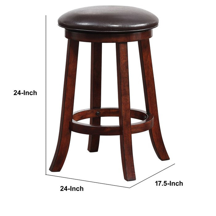 24 Inch Leatherette Round Counter Stool with Flared Legs, Set of 2, Brown