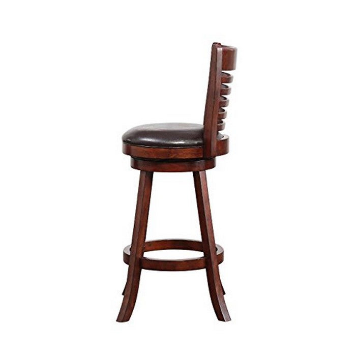 Swivel Bar Stool with Leatherette Seating and Ladder Back, Set of 2, Brown
