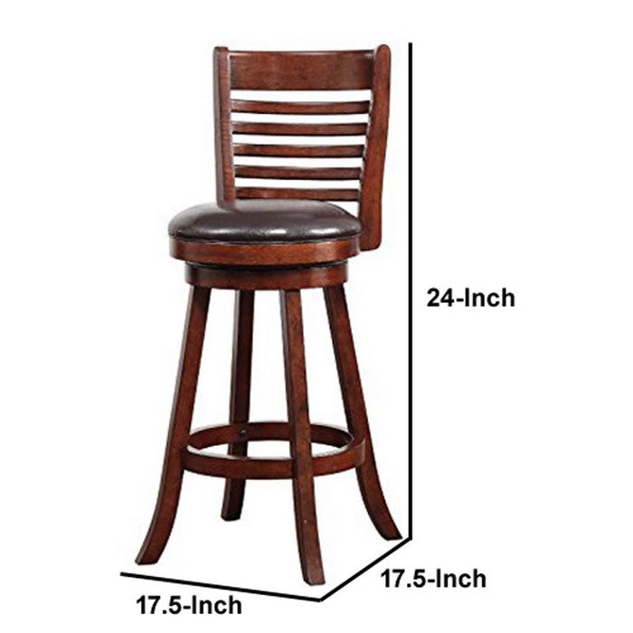 Swivel Bar Stool with Leatherette Seating and Ladder Back, Set of 2, Brown