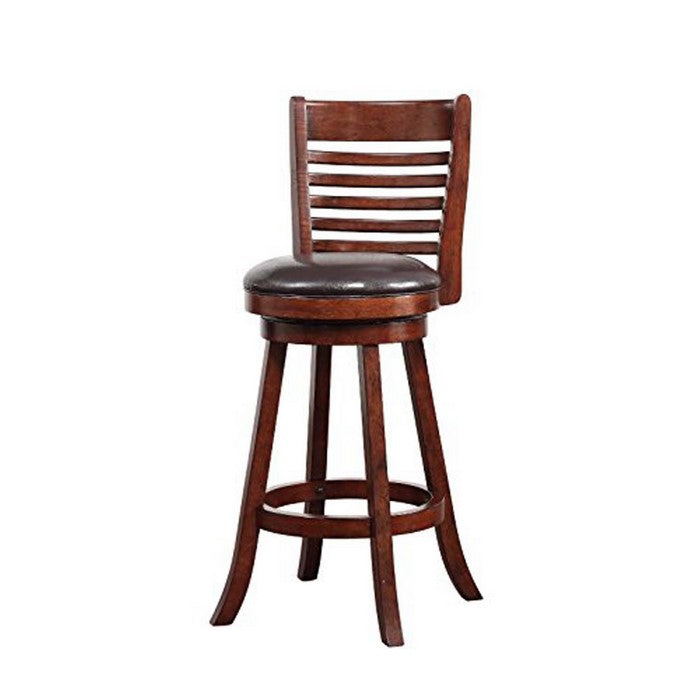Swivel Bar Stool with Leatherette Seating and Ladder Back, Set of 2, Brown