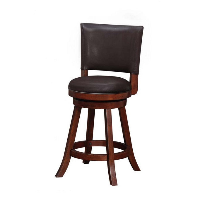 24 Inch Leatherette Round Seat Swivel Counter Stool, Set of 2, Brown